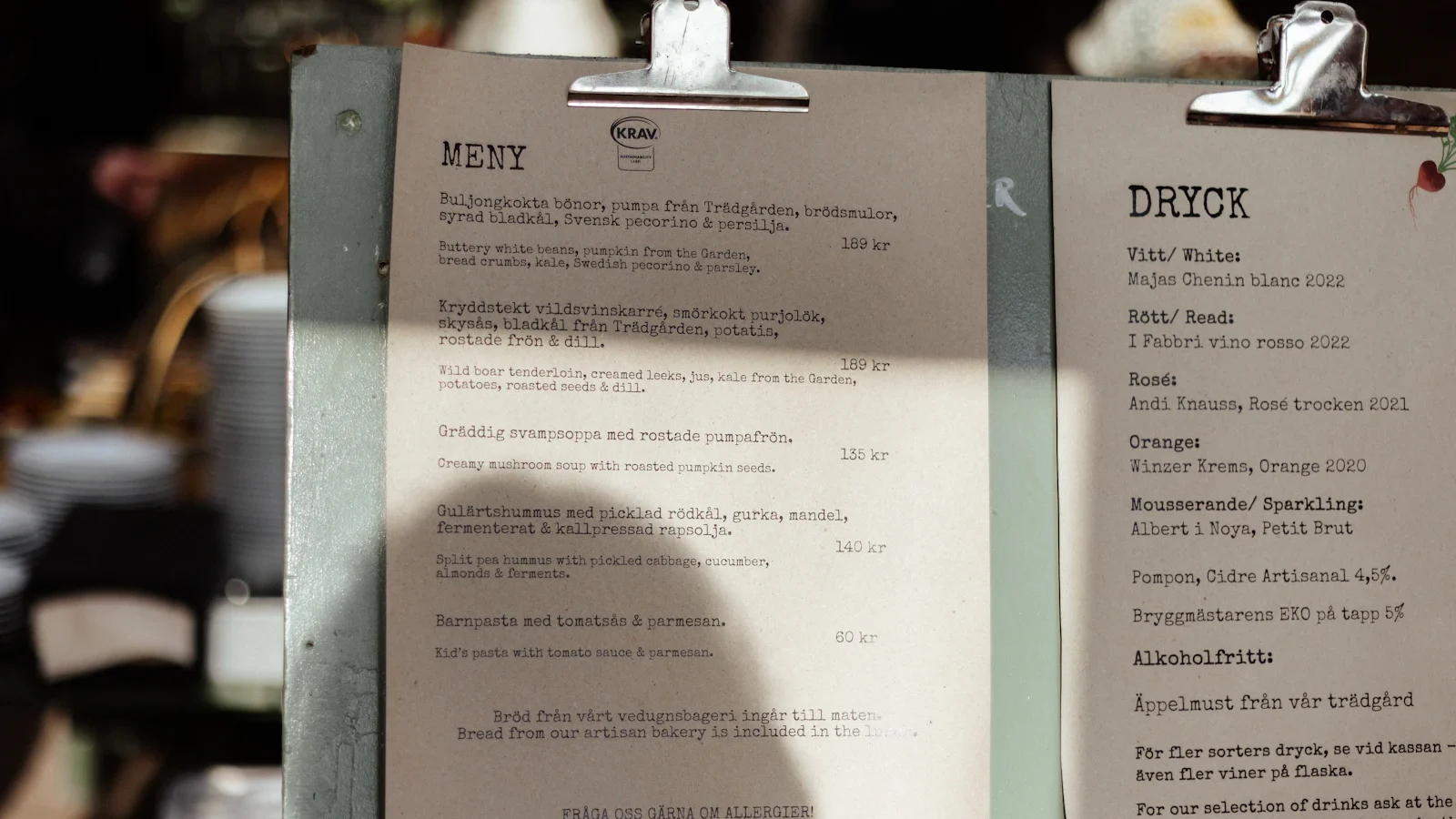 Restaurant menu resting on a table